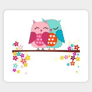 Hugging owls with flowers Sticker